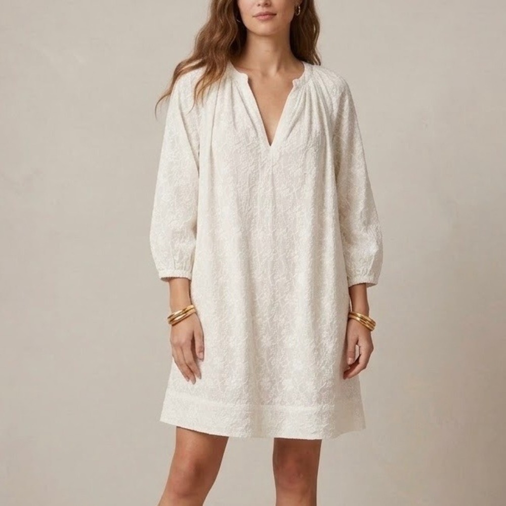 Nili Lotan Mini Dress 100% Cotton White Embroidered Floral Boho Size Medium